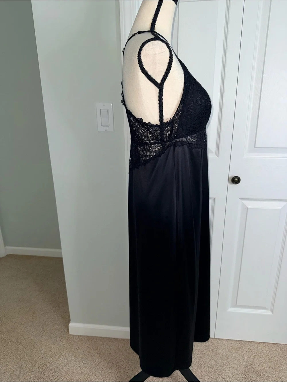 SOMA Black Lace Chemise Maxi Nightgown Slip Dress Strappy Racerback Sz L